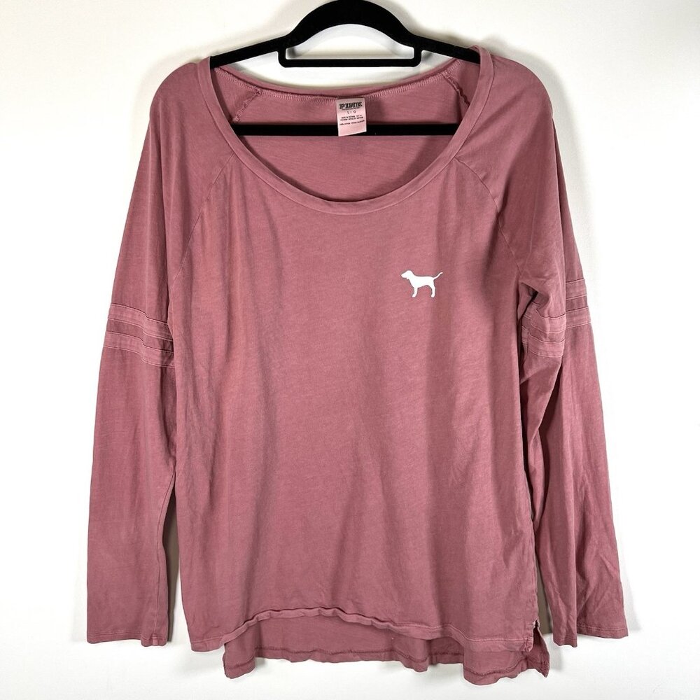 Pink Victorias secret dog logo Large tee shirt long sleeve Casual‎